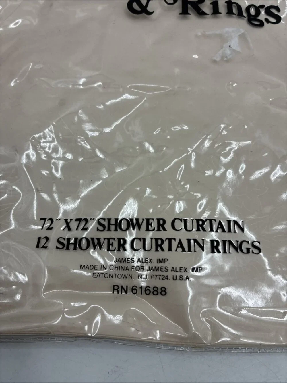 Vintage Shower Curtain Rings Set 72x72 Vinyl Beige Retro New 1970s 1980s Prop